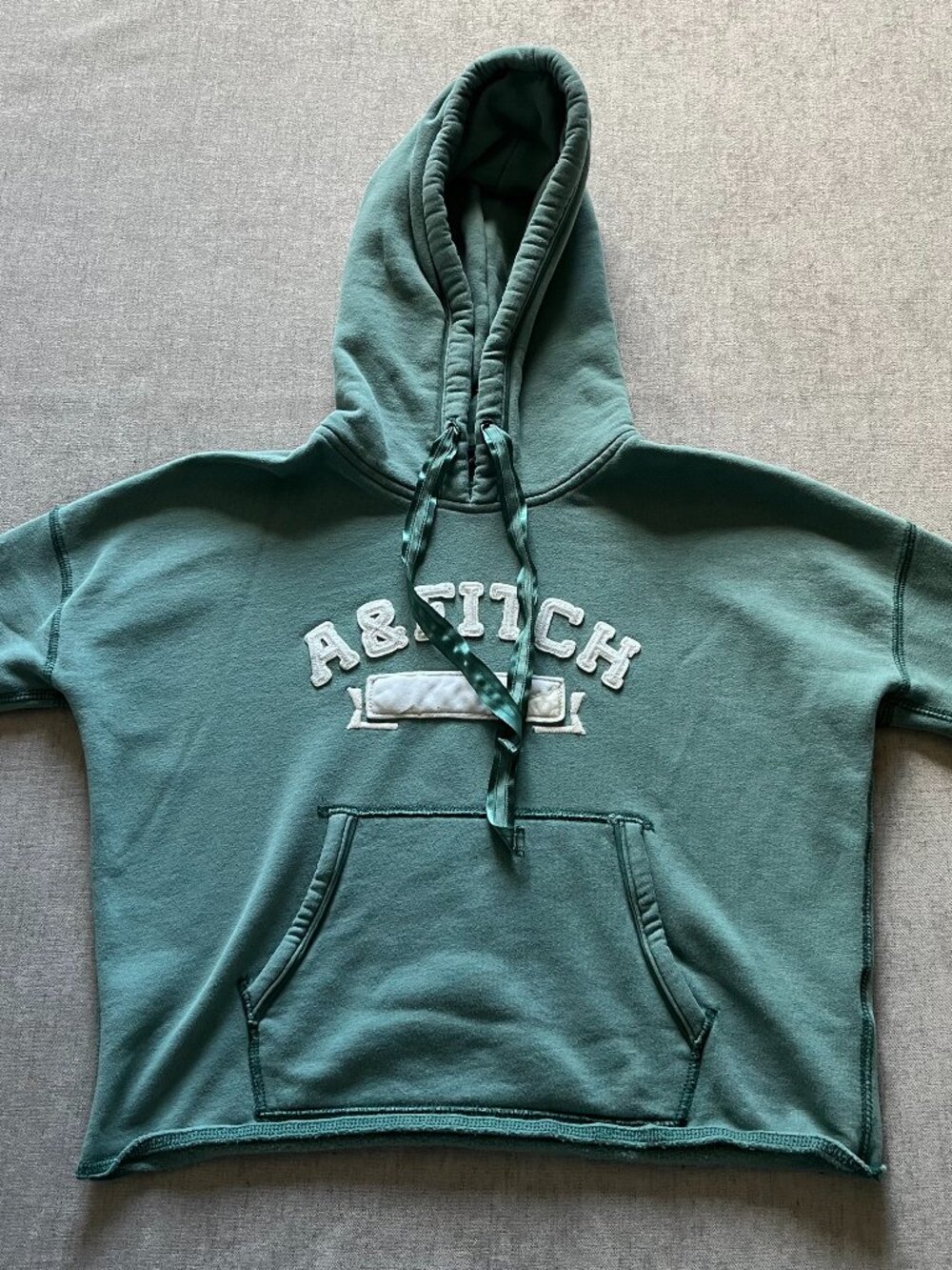 VTG Y2K Abercrombie & Fitch Cropped Hoodie Women XS Green Pullover Sweatshirt